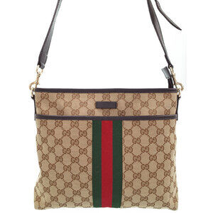 Gucci GG Monogram Brown Web Flat Messenger Bag red green web